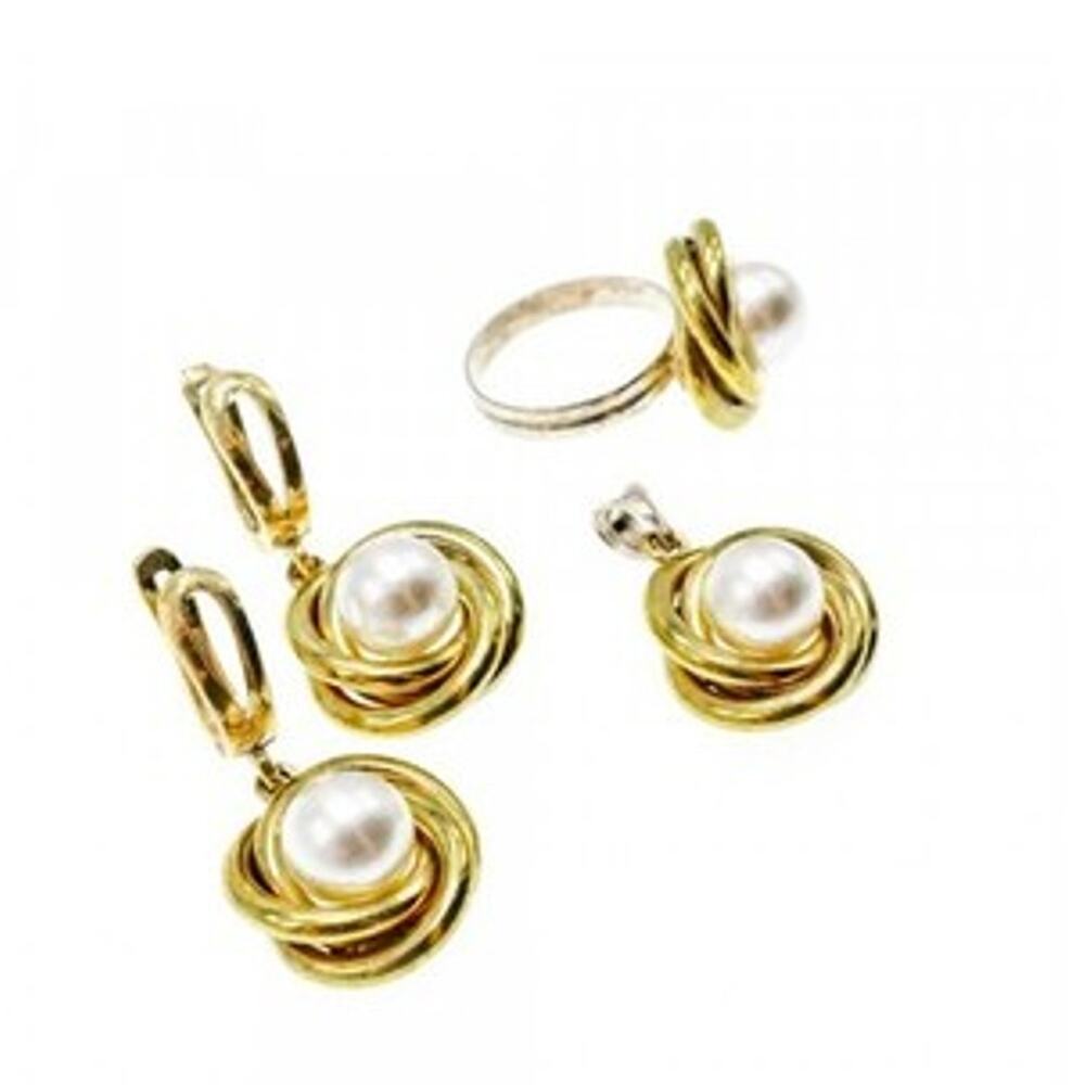 925 Sterling Silver Gold Plated Imitation Pearls Set